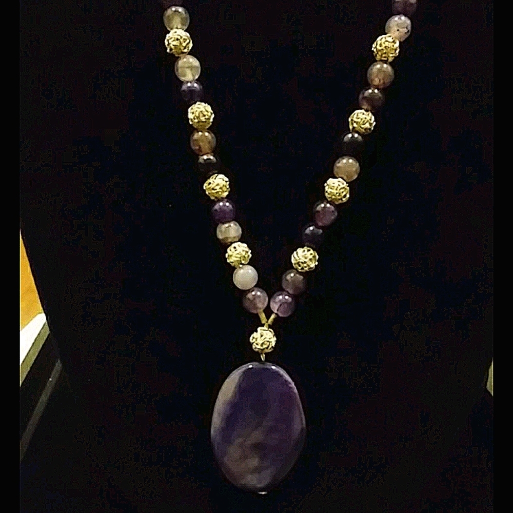 925 Sterling Silver/Amethyst Stone Beads Necklace